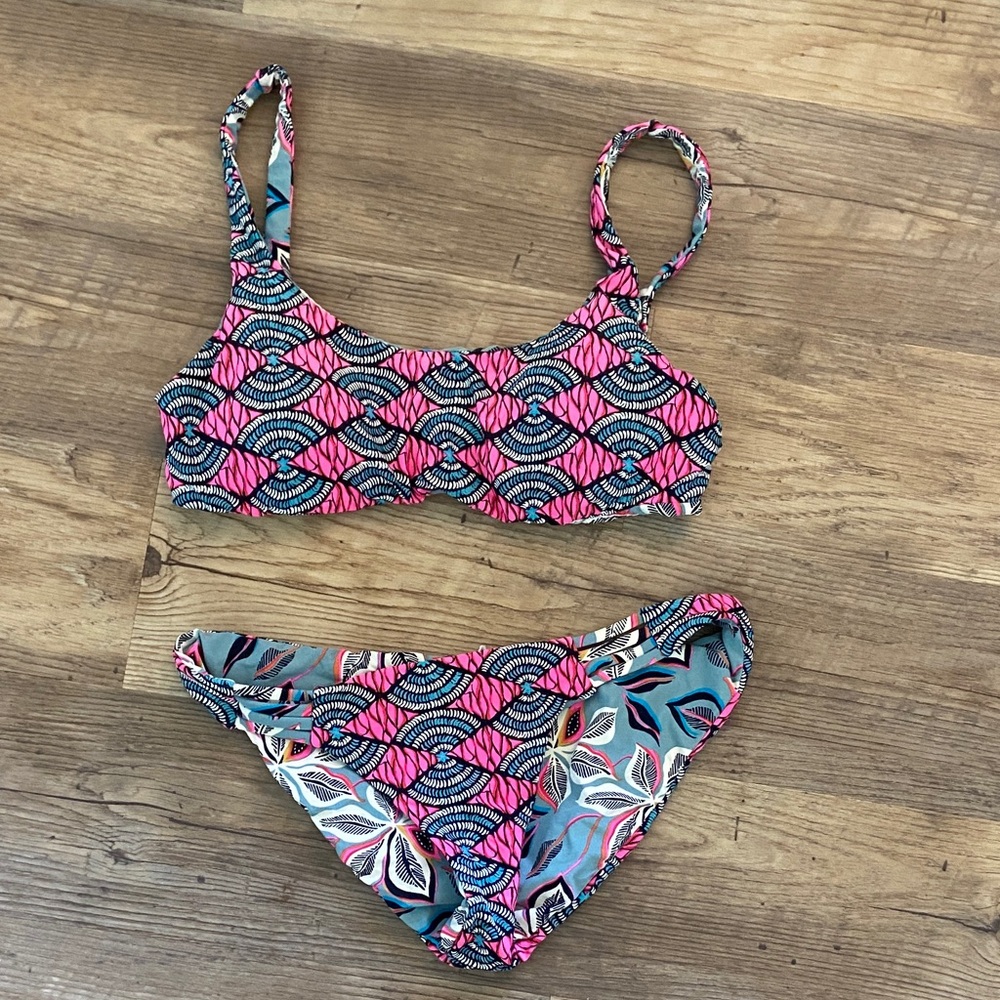 Pink & Teal Patterned Two-Piece Bikini
